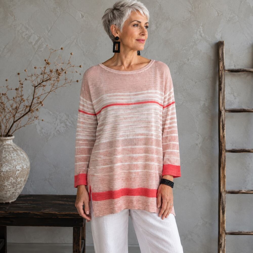 Halogen pink and coral stripe sweater size Large